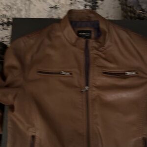 Kenneth Cole Brown Leather Bomber Jacket